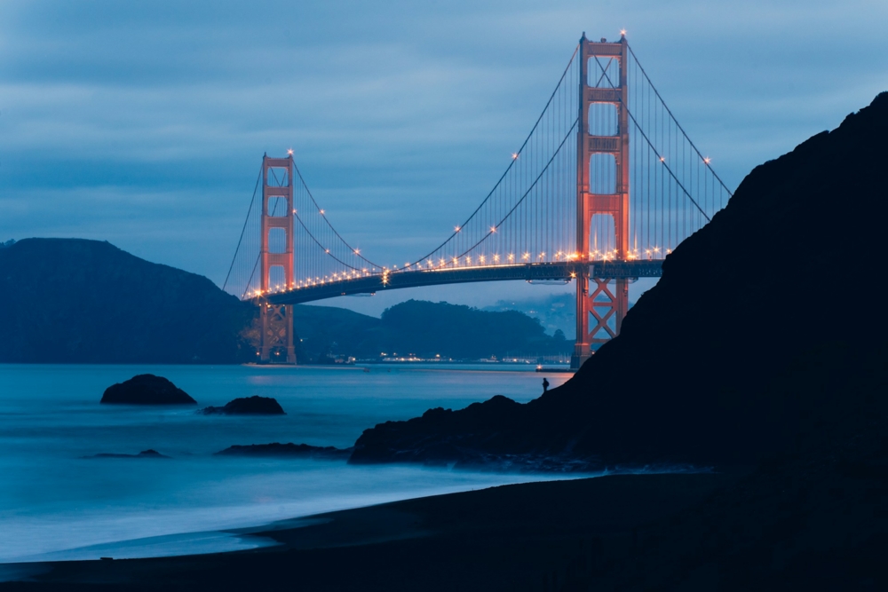 golden gate bridge at blue hour