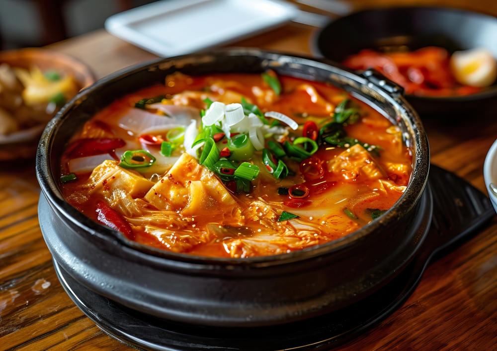Kimchi Jjigae served in a bowl