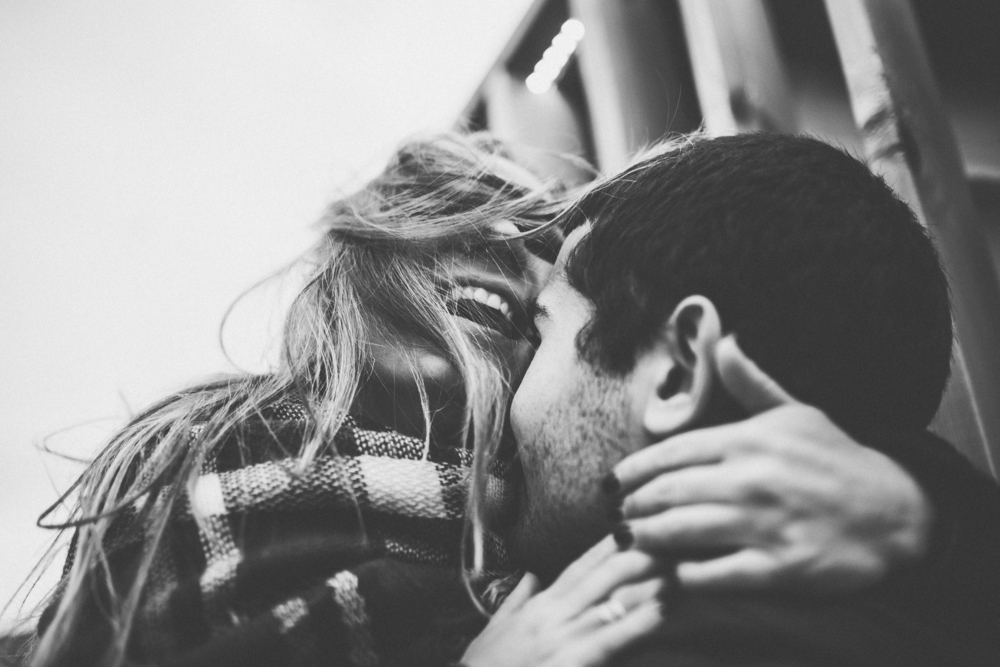 Man and Woman hugging BW