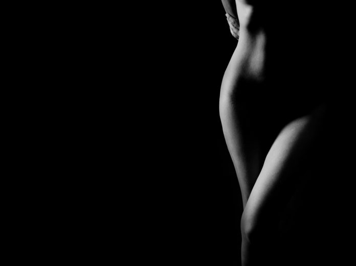 nude woman's hips and legs BW