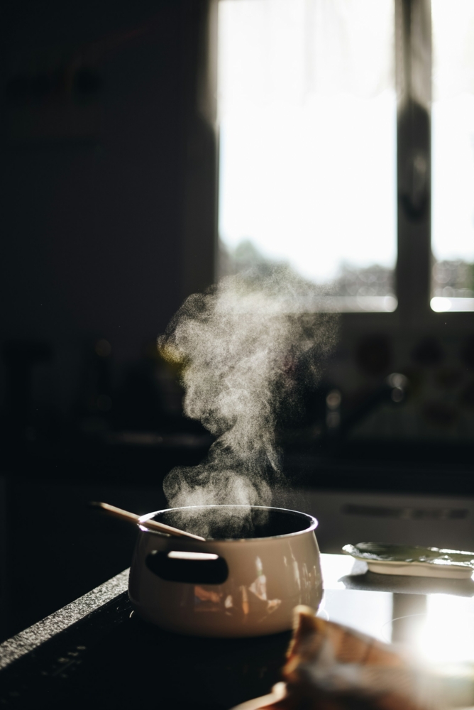 Pot steaming on the counter