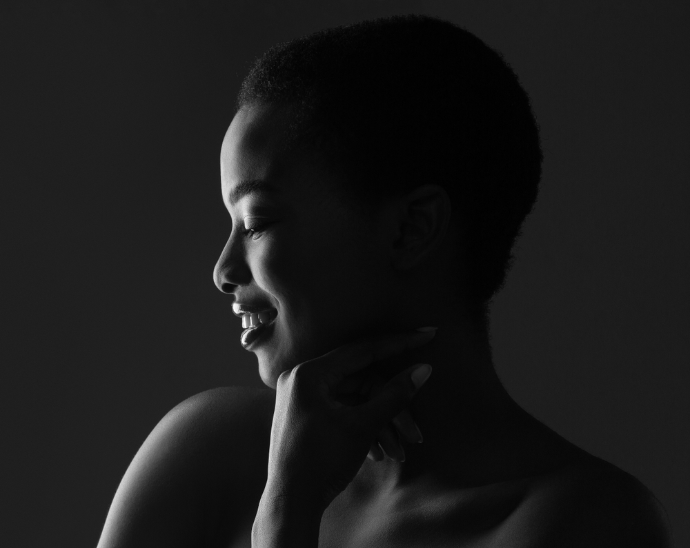profile portrait of african american woman BW